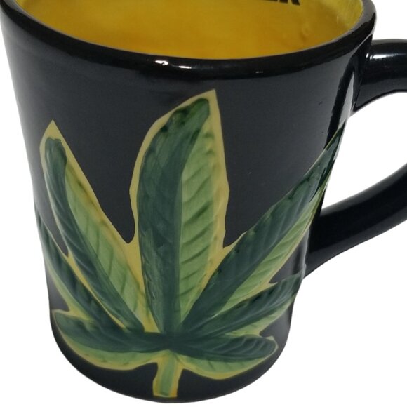 Amsterdam's Cannabis Leaf Coffee Mug Black/Yellow/Green Hippie Retro Cup *READ* - Picture 4 of 9